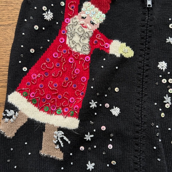 Susan Bristol Holiday Zip Sweater Vest Cotton Blend Santa Embellishment M - Picture 2 of 7